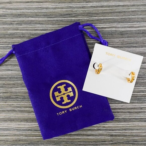 Tory Burch Serif-T Enamel Huggie Hoop Earrings Gold/Lemon OS - Picture 5 of 12